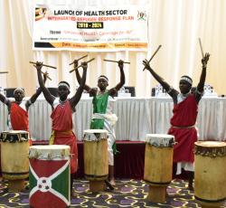 Refugee dancers entertain the guests at the launch
