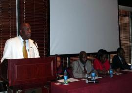 The WHO Representative, Dr. Rufaro Chatora, delivering welcome remarks at the meeting