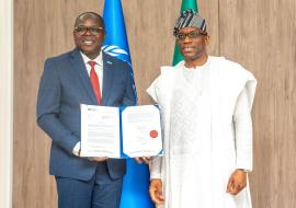 Dr. Kouamé Jean KONAN, WHO Representative, officially presenting his credentials to His Excellency Mr. Olushegun Adjadi BAKARI, Minister of Foreign Affairs of the Republic of Benin