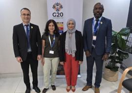 From left: Faridun Nazriev (External Relations Officer), Stéphanie Seydoux (Director-General’s Envoy for Multilateral Affairs), Shenaaz EL-Halabi, (WHO South Africa Country Representative) and Jose Sambo (Protocol Officer) at the meeting in Johannesburg.