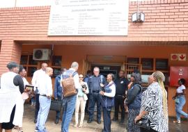 Officials of WHO, NDOH and partners during a field visit to the Winnie Mandela Healthcare Center in Tembisa, Johannesburg.