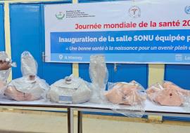 Un agent de l'OMS Niger vérifie les pièces des mannequins à la salle SONU