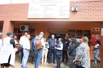 Officials of WHO, NDOH and partners during a field visit to the Winnie Mandela Healthcare Center in Tembisa, Johannesburg.