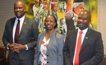 Dr Josephine Namboze (WHO Representative) with the Minister of Health and Wellness, Honourable Dr Alfred Madigele (left) and the Assistant Ministaer Honourable Setlhomo Lelatisitswe (right)