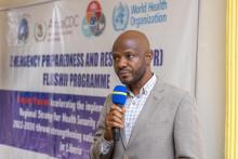 Mr. Amos F. Gborie, Acting DG, NPHIL making remarks at the opening ceremony of the three days technical workshop