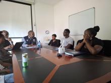 Dr Tebogo Madidimalo of WHO discusses with Stepping-Stone International students